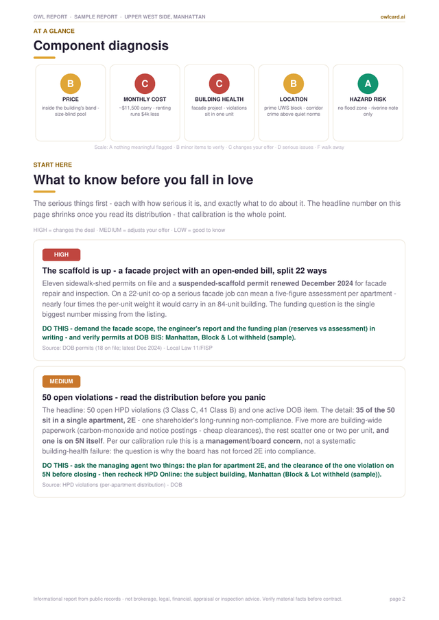 Inside an Owl Report — component diagnosis with A–F grades